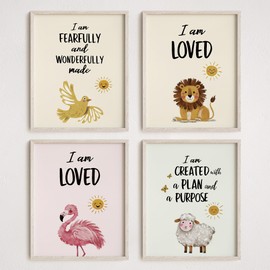 seersillus 4Pcs Kids Nursery Bible Verses Scripture Wall Art Decor, Inspirational Children Christian Gifts- Unframed 8×10inches