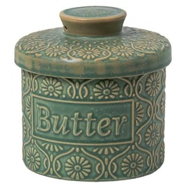 Sofarefinish Ceramic Butter Crock, French Butter Keeper, 4.5L x 4.5W x 4.3H inches, White (Deep Green, Standard)