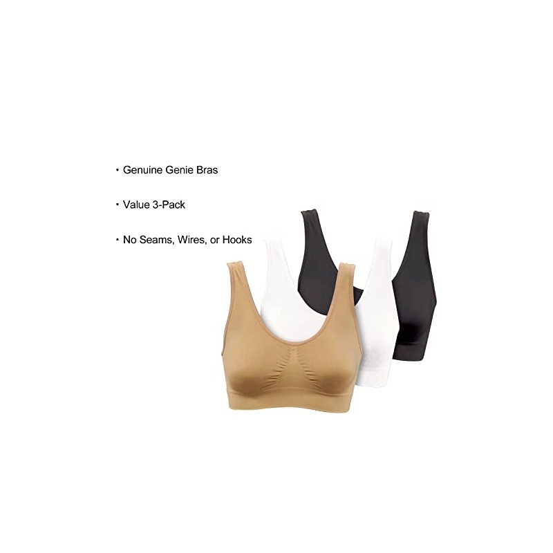 Genie Bra Women's 3 Pack - Wireless, Solid Color Seamless