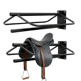 Hongshifu Heavy Duty Saddle Rack Wall Mount, Metal Horse Saddle Rack Stand with Pad Bar, Saddle Stands for Western Style Saddles, Horse Blanket Rack Hanging for Tack Rooms and Trailers (One Bar-2PCS)