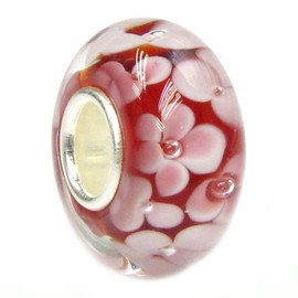 Queenberry Sterling Silver Red Daisy Flower European Style Glass Bead Charm