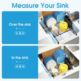 Urackify Over The Sink Dish Drying Rack, in Sink Dish Rack with Expandable Feet, Small Inside Sink Dish Drainer, Home Plate Dryer Storage Rack with Cutlery Holder, Black
