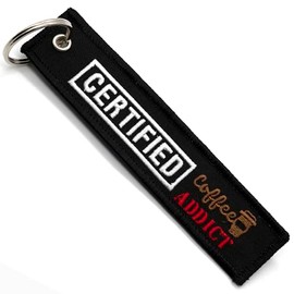 Motorcycle Keyring - Gift for Motorcyclists Keyring Fabric Certified Coffee Addict, Motorcycle Accessories - Original Keyring - Original Gifts for Motorcyclists, White, Unit size