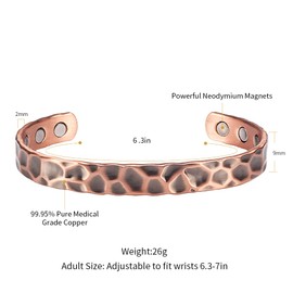 EnerMagiX Copper Magnetic Bracelet for Men Women, 100% Solid Copper Cuff Bangle with 8 3500 Guass Magnets, Adjustable Size Brazaletes (CPB-0286Q)