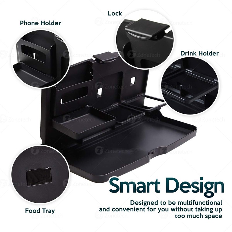 ZONETECH Multi-Functional Portable Foldable Car Backseat Tray Desk - Black