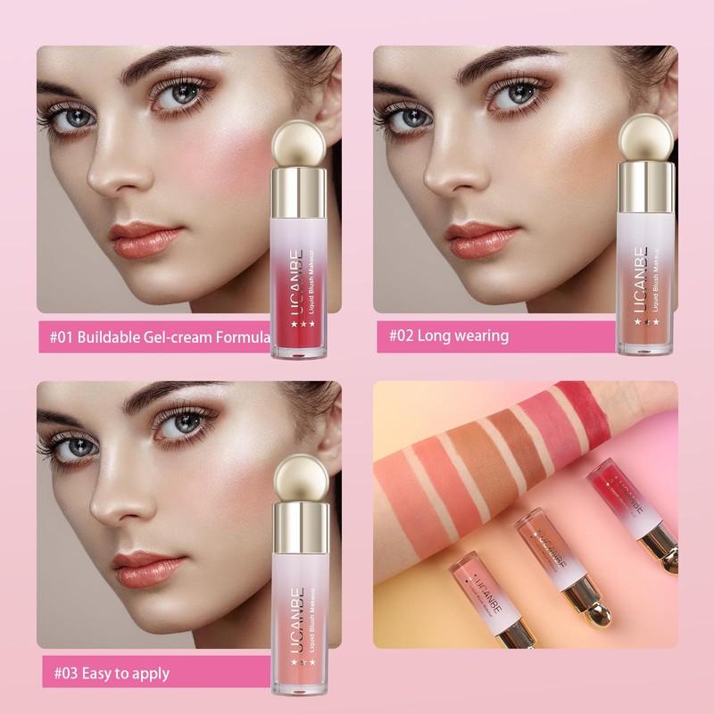 UCANBE 3 PCS Liquid Blush Makeup Set, Blendable Soft Cream