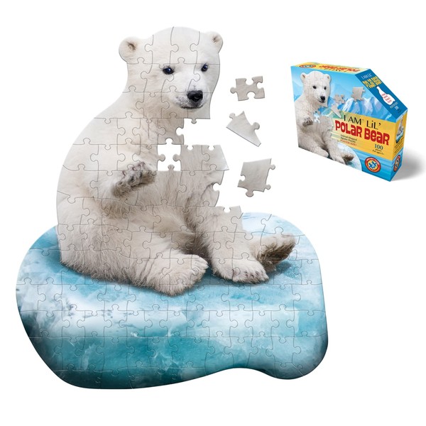 Madd Capp Puzzles Jr. - I AM Lil’ Polar Bear - 100 Pieces - Animal Shaped Jigsaw Puzzle