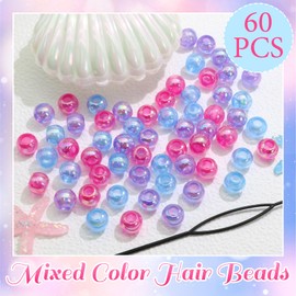 VENOFEN 60PCS AB Hair Beads Spacer Round Braids Bead with Large Hole Blue&Purple&Pink Pony Bead Loc Dreadlock Jewelry Kids Girls Hair Decoration Accessories