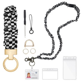 Wyfucyo Scrunchie Lanyard Teacher with Safety Breakaway Buckle Stretchy Lanyards for ID Badges and Keys Retractable Keychain Holder for Women Ladies