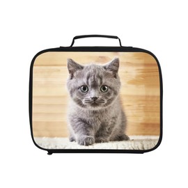 Cute Cat Animal Print Portable Lunch Bag without shoulder strap, Reusable Insulated Lunch Box Cooler Bag for Kids Girls