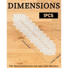 WUNZILO Table Runner, Tablecloth with White Flowers, Hollow Table Runner, Table Decoration, Vintage Table Runner for Wedding, Festival, Home Decoration, Table Decoration, 33 x 114 cm, White