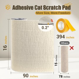 Cat Scratch Couch Furniture Protector, 90" x 16" Trimmable Anti-Scratch Couch Protector from Cat Claws with Double Self-Adhesive Carpet, Great for Sofa & Indoor Wooden Furniture (Off White)