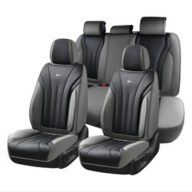 Coverado Front and Rear Seat Covers, Automotive Seat Cover Full Set, Waterproof Leather Seat Cover, Luxury Seat Cover for Cars, Universal Seat Cushion Car Seat Protector Fit for Most Cars(Gray&Black)