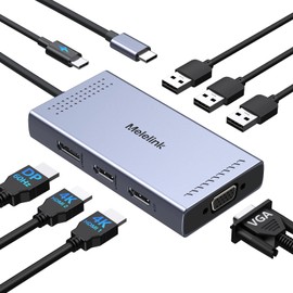 Melelink USB C Docking Station Dual Monitor 2 HDMI, 9 in 1 Laptop Docking station 3 Monitor USB C Hub Multiport Adapter wtih Dual HDMI, 8K DisplayPort VGA PD 100W, Laptop Dock for Dell, HP, Lenovo