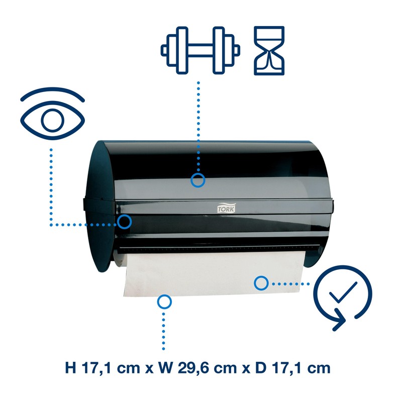 Tork Wall Mounted Paper Roll Dispenser Black W5, Covered Roll