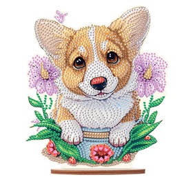 DCIDBEI Diamond Painting Ornament Dog Corgi Table Decoration 13 x 20 cm Crystal Craft Crystal Diamond Painting Wreath Decorative Ornaments Animals Dog Corgi Gifts for Beginners Home Gift Decoration