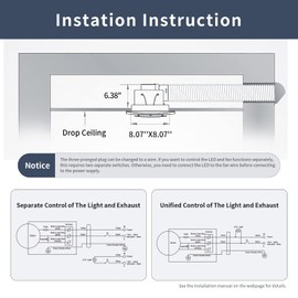 Zeyzer Bathroom Exhaust Fan with Light LED Square Quiet Ceiling Mount Ventilation Fan Combination for Bathroom/Shower/Restroom/Home/Office, 110 CFM 1.0 Sones 4 Inches Duct 110V, White