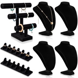 Barydat 7 Pcs Black Velvet Jewelry Display Set Jewelry Displays for Shows, Necklace Bracelet Holder Jewelry Bust Display Holder Stand Ring Display Stand for Selling Jewelry Craft Showcase Organizer