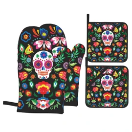 Colorful Rainbow Glitter Oven Mitts and Pot Holders Set of 4, Oven Mittens and Potholders Heat Resistant Gloves for Kitchen Cooking Baking Grilling BBQ