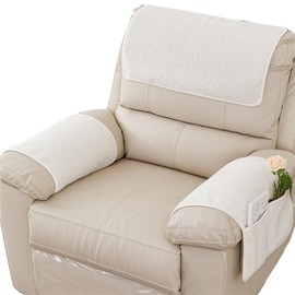 NNSMUN Armrest Cover, Recliner Chair Protector, Furniture Protector Slip, Side Storage Pocket, Stretch Armchair Couch Arm Rest Cover for Recliner, Chair, Sofa (Beige,2 Seater(4pcs))