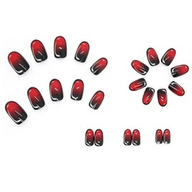 Generic Press on Nails short Fake Nails Glitter Nails Square Acrylic Nails Glossy Full Cover Nails 24 PCs/Set (Short Red Glitter) (Red & black)