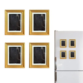 PYOAGT 4 Pack Magnetic Picture Frames for Refrigerator - 3.66"x2.95" Vintage Photo Frames, Antique Ornate, Paintings, Home & Office Decorative Gift (Gold style 1)