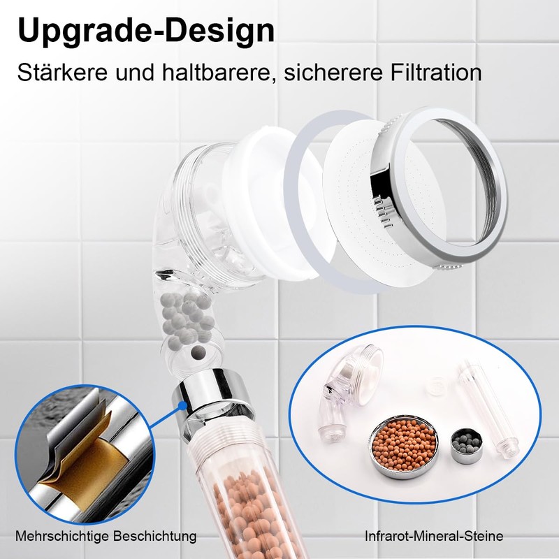 Garegce Shower Head, Hard Water Filter Shower Head Universal Adjustable