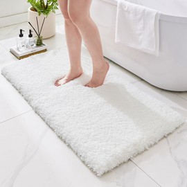 Ruggnovea Bathroom Runner Rug 24x59 White Machine Washable Plush Long Bath Mat Thick Non Slip Bath Rug for Bathroom Floor Large Absorbent Rug for Tub