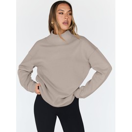Trendy Queen Womens Oversized Sweatshirts Turtleneck Pullover Long Sleeve Hoodies Tops Fall Fashion Outfits 2025 Clothes CoffeeGrey M