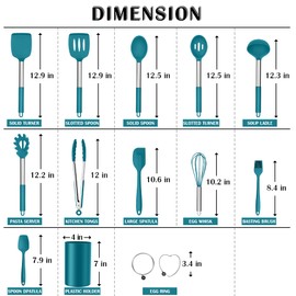 Silicone Cooking Utensils Set, E-far 14-Piece Blue Kitchen Utensils Set with Holder, Kitchen Tools Spatulas with Stainless Steel Handle for Non-stick Cookware, Heat Resistant & Dishwasher safe