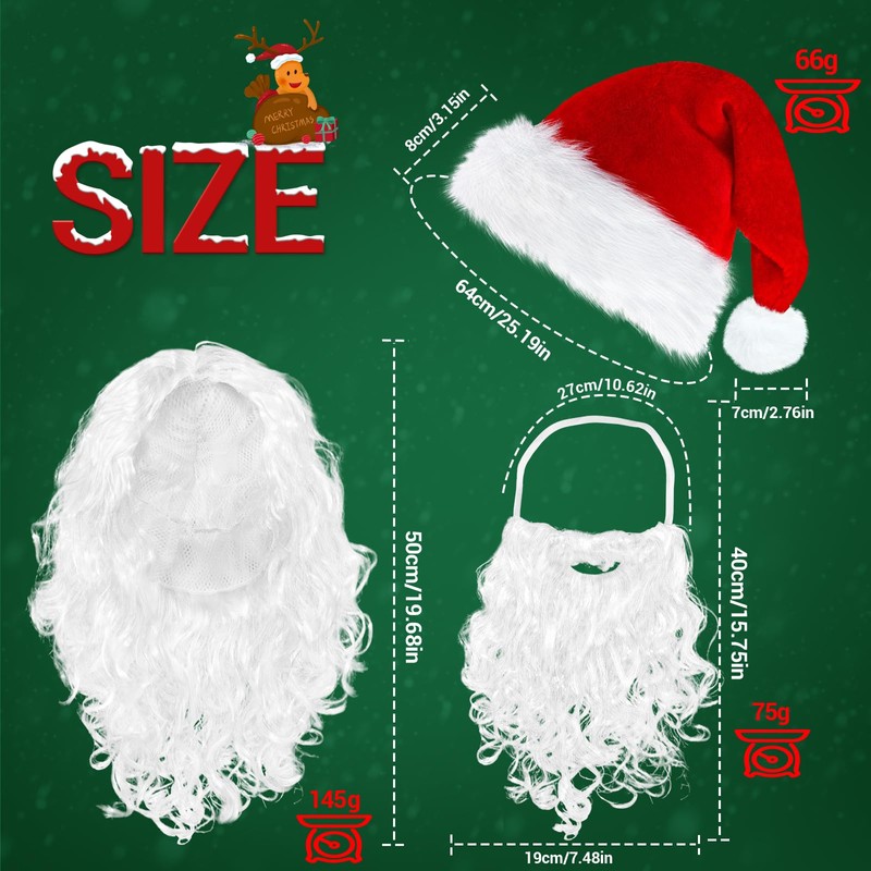 ROSAUI Santa Beard + Wig + Hat, Christmas Hat for