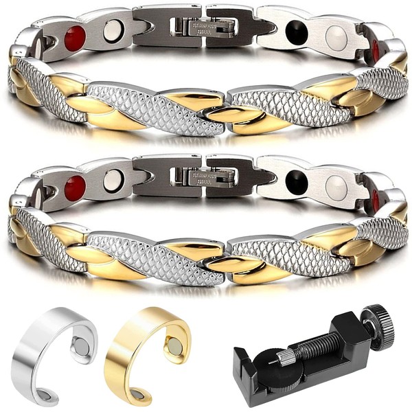 DGUSO Magnetic Bracelet Pack of 2 Elegant Magnetic Field Therapy Fit Plus Bracelet Anti-Fatigue Slimming Bracelets Lymphatic Drainage Ring Therapeutic Magnetic Ring 2 Pieces Slimming Improvement Blood