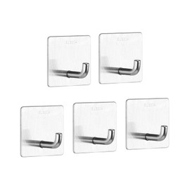 FUN LAVIE Adhesive Hooks 5 Pack Waterproof Stainless Steel Towel Hooks Wall Hooks for Hanging Clothes Bathroom Kitchen Home Improvement