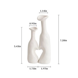 Heart Shaped Ceramic Vases Set of 2 Home Decor Boho Vase Modern Matte Flowers Vase Minimalist Decorative Vase for Wedding Gift Dining Coffee Table Book Shelf Living Room and Bedroom Décor