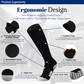 Black White Soccer Socks 2 pairs- Team Sports Athletic Football Knee High Socks for Youth Boys Kids Men Women(Black, Medium)