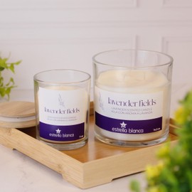 Estrella Blanca Scented Candle – Lavender Fields, Aromatic Soy Wax, Long Lasting, 35 Hour Burn, Bamboo Top, 7 oz