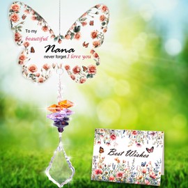 Nana Gifts, Gifts for Nana - Butterfly Crystal Suncatcher, Special Nana Birthday Gifts, Gifts for Nanny on Mother's Day, Mothers Day Crystal Gifts for Nana, Sun Catcher with Greeting Card