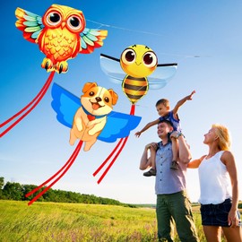 HENGDA KITE 3 Pack of Kites,Owl and Bee and Dog Kite,for Kids Beginners and Adults Cute Design High Definition Printing Easy to Carry and Assemble Suitable for Outdoor Activities