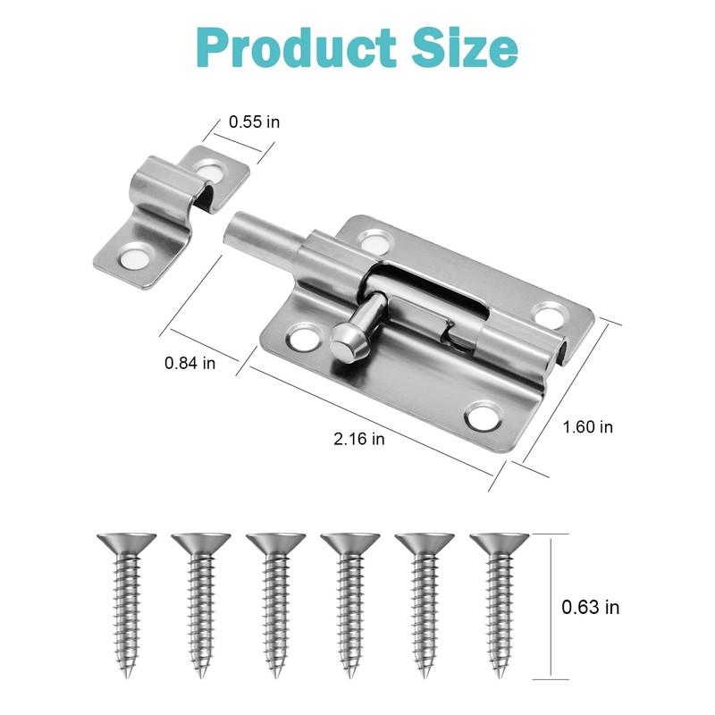 Door Lock Latches Barrel Bolt, 2 Pack Thickened Heavy Duty