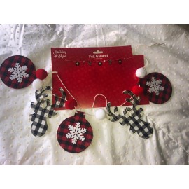 Unbranded Buffalo Check Deer Ornament Garland Black White Red Felt Pompoms 5 Feet NEW