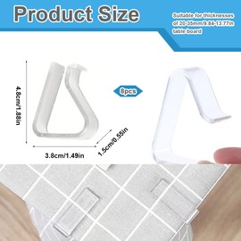 WUSJCOF Pack of 8 Plastic Tablecloth Clips, Picnic Tablecloth Clips, Outdoor, for Picnics, Parties, Weddings, Home (3.5-5 cm Thick) (Transparent)