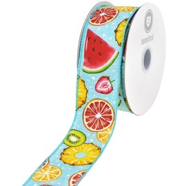 HOMEFORD Summer Fruits - Cinta de satén con alambre de lunares, 1-1/2 pulgadas, 10 yardas, color aguamarina