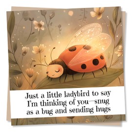 Adorable Get Well Soon or Thinking Of You Card For Loved One - Ladybird, Ladybug, Nature - Snug As A Bug And Sending Hugs - For Bestie, Friend, Sister, Brother, Relative, Colleague