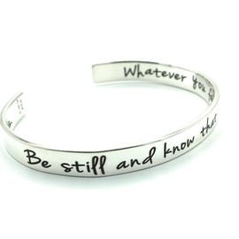 Sterling Silver Cuff | Be Still and Know that I am God | Engraved Bible | Psalm 46:10 Scripture | Christian Faith Religious Bracelet