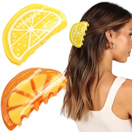 Summer Fruit Hair Clips, Lemon Orange Design, Yellow Acrylic Half Circle Claw Clips, Non-Slip Barrette for Thin Thick Hair Styling, 2 Pack