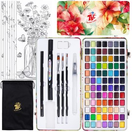TBC The Best Crafts 84 Colors Watercolor Paint Set (50 Regular Colors/20 Pearlescent Metallic Colors/7 Neon Colors/7 Pastel Colors)-For Kids, Students and Artists, Amateur,Beginner.Set includes Coloring Sheets, Black Dual Tip Acrylic Paint Markers, Storage Bag