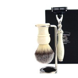 Haryali London Mens Shaving Kit 3 Edge Razor with Synthetic Badger Hair Shaving Brush and Stand Perfect Set for Men