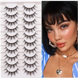 Manga Lashes, False Eyelashes 10 Pairs Natural Anime Lashes with Clear Band Wispy Soft Cosplay Lashes Look Like Lash Clusters Individual Lashes (MM Eyes)