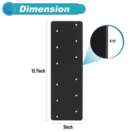 2 Pcs 15.7"x5"Straight Steel Flat Plate,Heavy Duty Mending Plate With Black Powder-Coated Joining Brackets, I Shape Strap Metal Plate with Fit 6x6,8x8 for Repair House,Furniture,Pavilion,Truss framing
