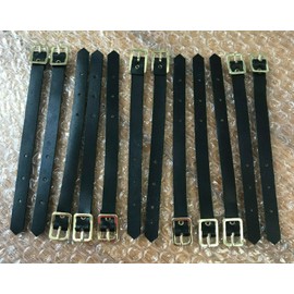 Unbranded Qty 12 LUGGAGE STRAPS 5-11/16" Black Leather Gold Buckle for ID Tags or Crafts